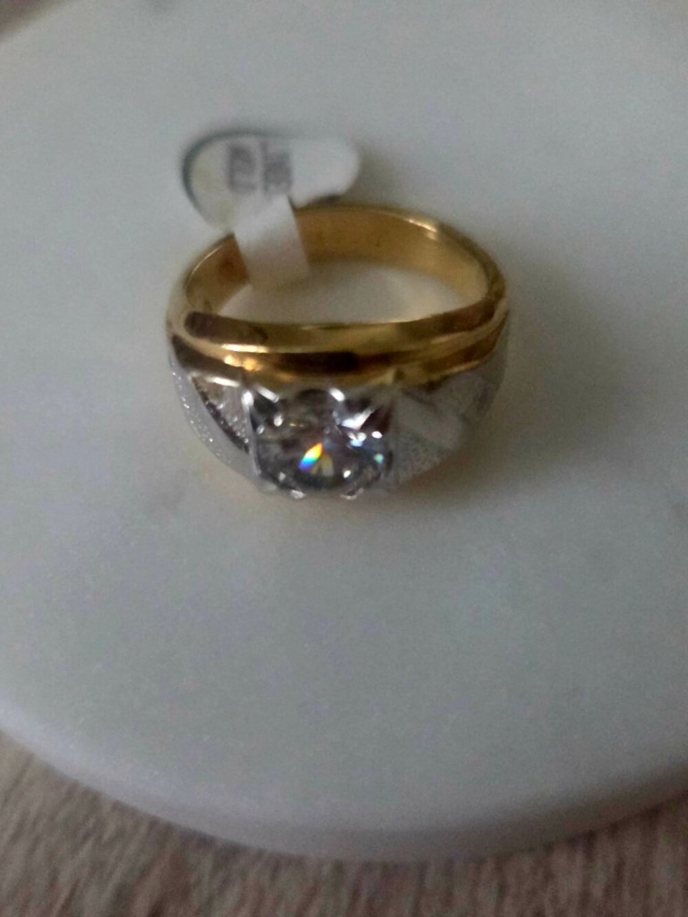 Vintage Lindenwold Mens Ring 14k Gold Plated Cubic Zirconia Sz 11 *Made in USA*
